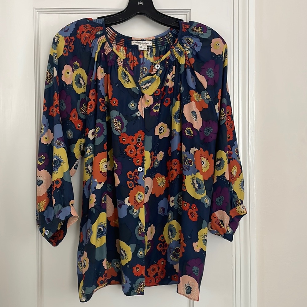 Crème Fraiche M silk peasant blouse